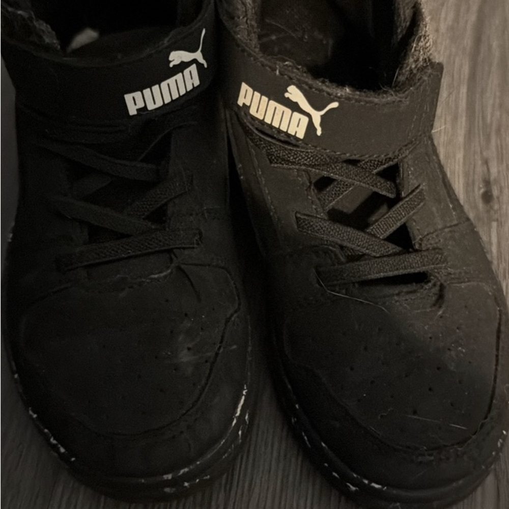 Puma Kids Black High-Top Sneakers with White Logo